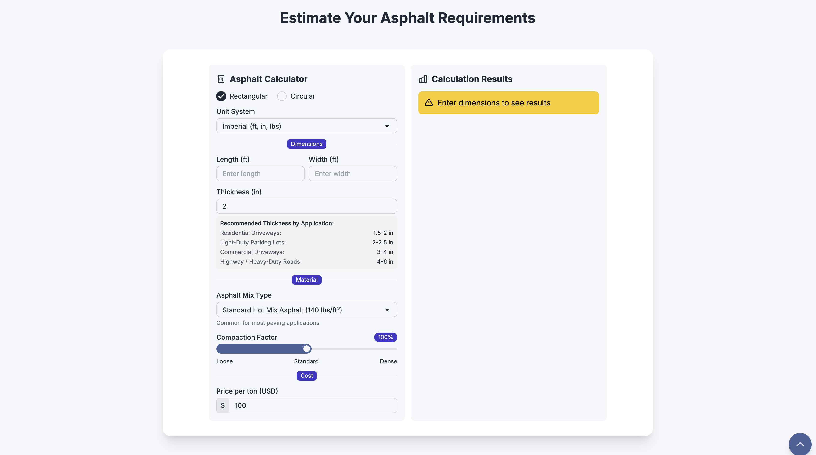 Asphalt resurfacing cost calculator.